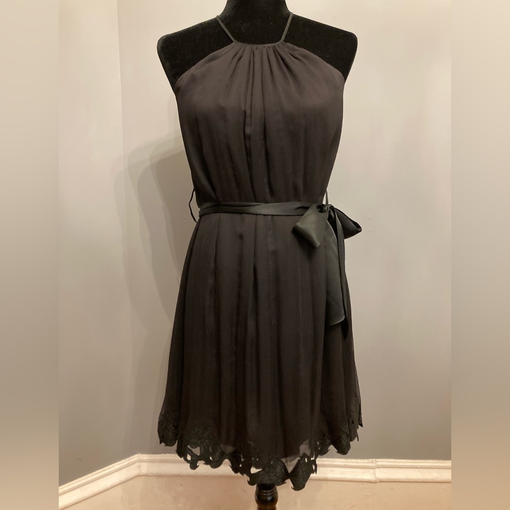 Gently Worn Catherine Malandrino 100% Silk Dress With Lace Hem and Belt, size 2